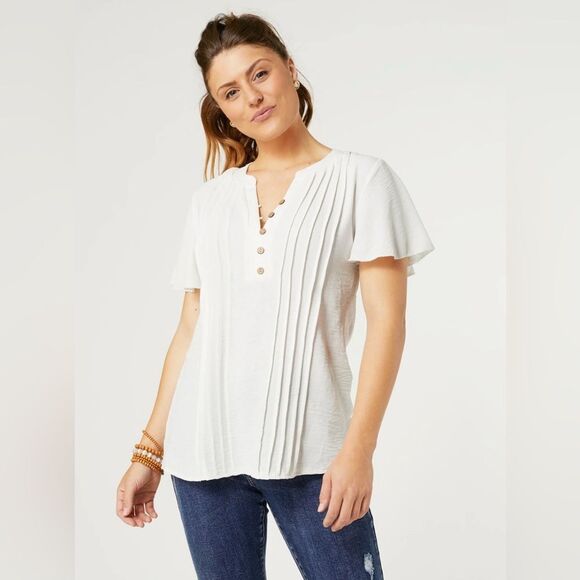 Coco + Carmen Savanna white, half button down, flutter sleeve size S/M - Picture 3 of 7